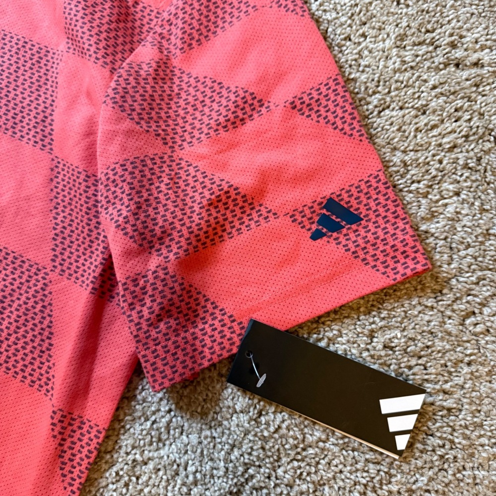 Adidas Wavy Mesh Polo Mens XL Scarlet Red Geometric Golf Shirt ADVR0904 - Picture 5 of 6